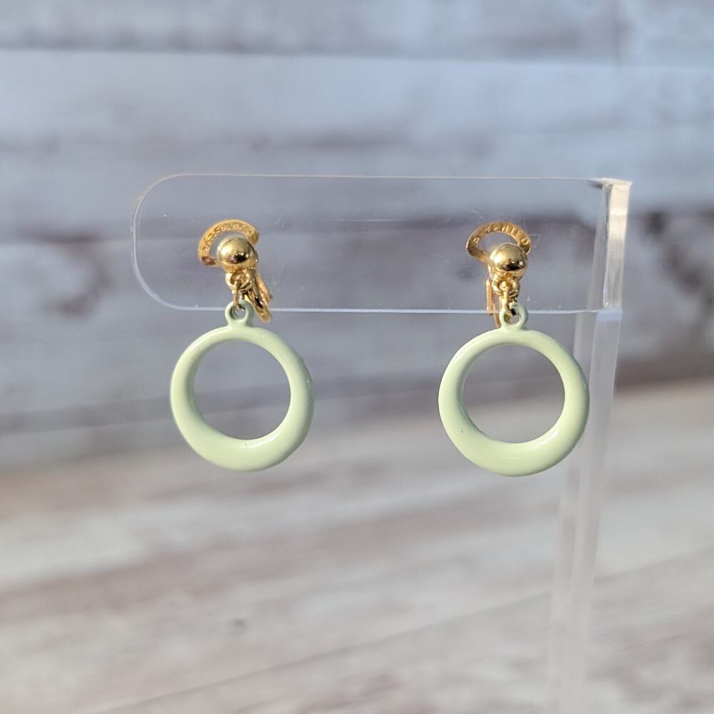 Vintage Clip On Earrings Retro Light Green Dangle Earrings
